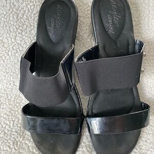 Deflex Comfort Black Dressy Sandals Elastic Strap One Shiny Strap 8.5